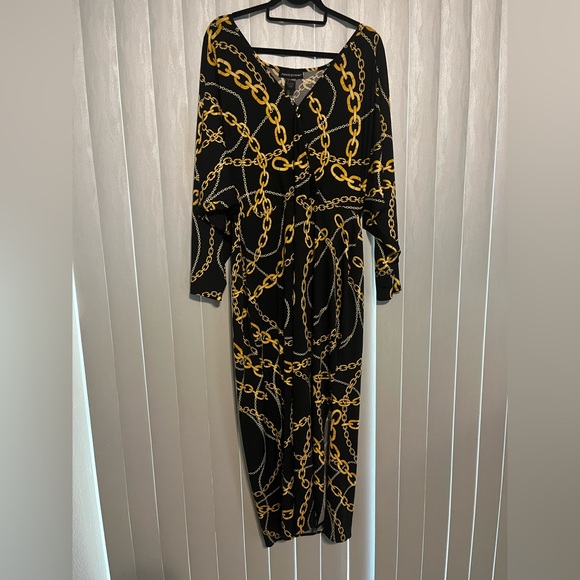 Ashley Stewart Black and Gold Chain Print Maxi Dress - Picture 2 of 10